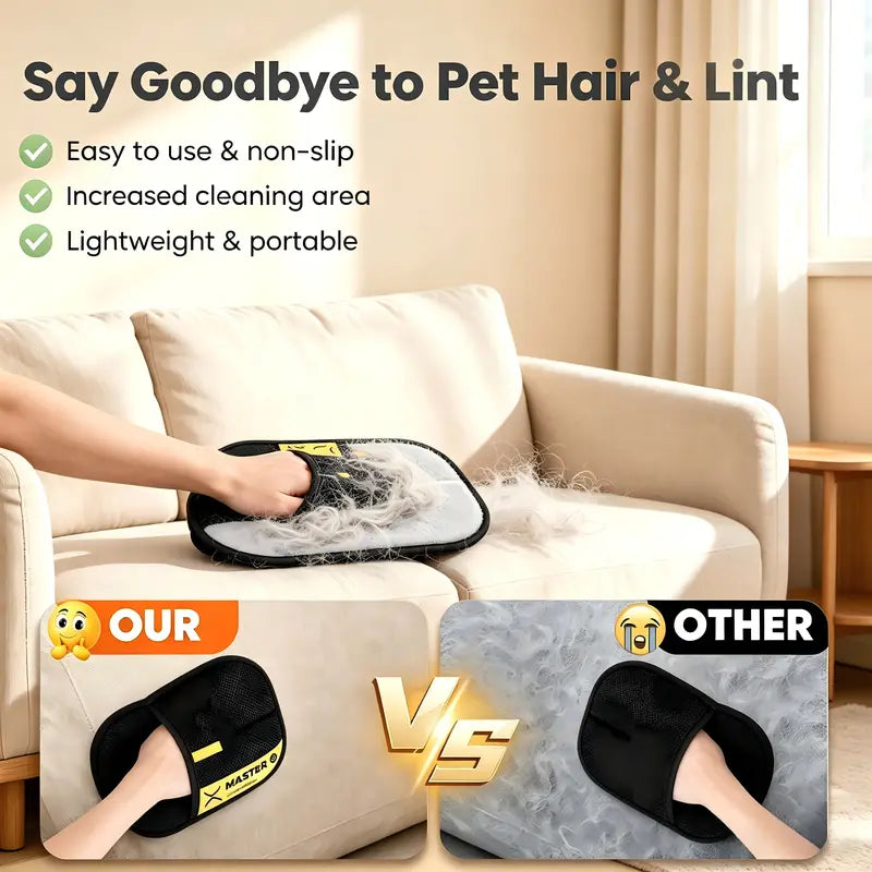 Reusable Electrostatic Pet Hair Removal Glove, Enhanced Pet Grooming Mitt for Cats and Dogs, Efficient Pet Shedding Fur Remover, Great for Sofa, Furniture, Carpet, Car Seat, Home Pet Cleaning