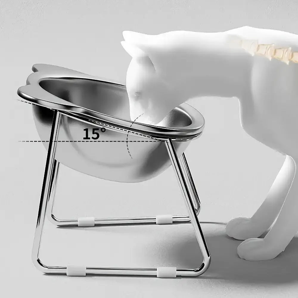 Tilted Stainless Steel Bowl Set for Cats and Dogs, 15-Degree Food and Water Bowls, Elevated Feeding Bowl, Anti-Tip Elevated Bowl System, Easy Clean Design