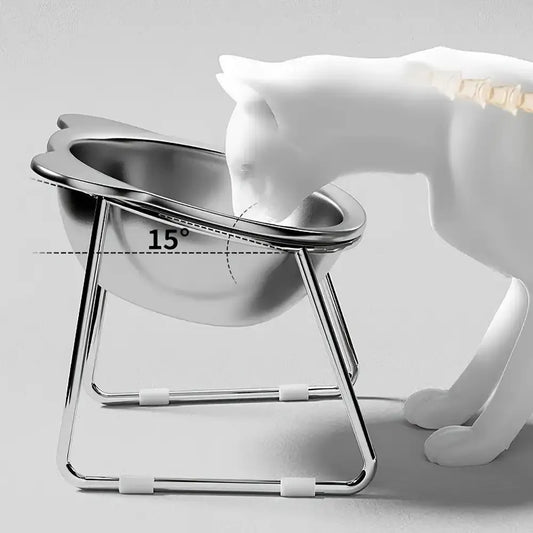 Tilted Stainless Steel Bowl Set for Cats and Dogs, 15-Degree Food and Water Bowls, Elevated Feeding Bowl, Anti-Tip Elevated Bowl System, Easy Clean Design