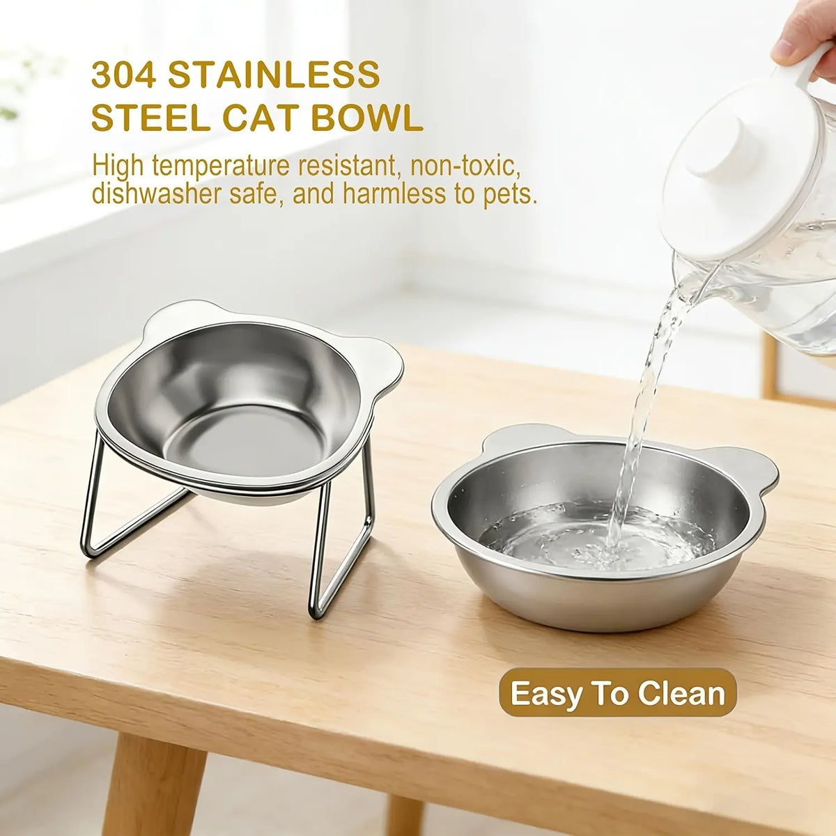 Tilted Stainless Steel Bowl Set for Cats and Dogs, 15-Degree Food and Water Bowls, Elevated Feeding Bowl, Anti-Tip Elevated Bowl System, Easy Clean Design