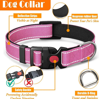 Ergonomic No-Pull Dog Harness, Collars & Leash Set (6Pcs, Pink/Large) - Metal-Buckle Tough, Comfortable, Easy to Clean, W/ Seat Belt, Collapsible Bowls & Poop Bag Dispenser, Ideal for Hiking, Walking, Fits Small-Large Dogs - Home Improvement Supplies