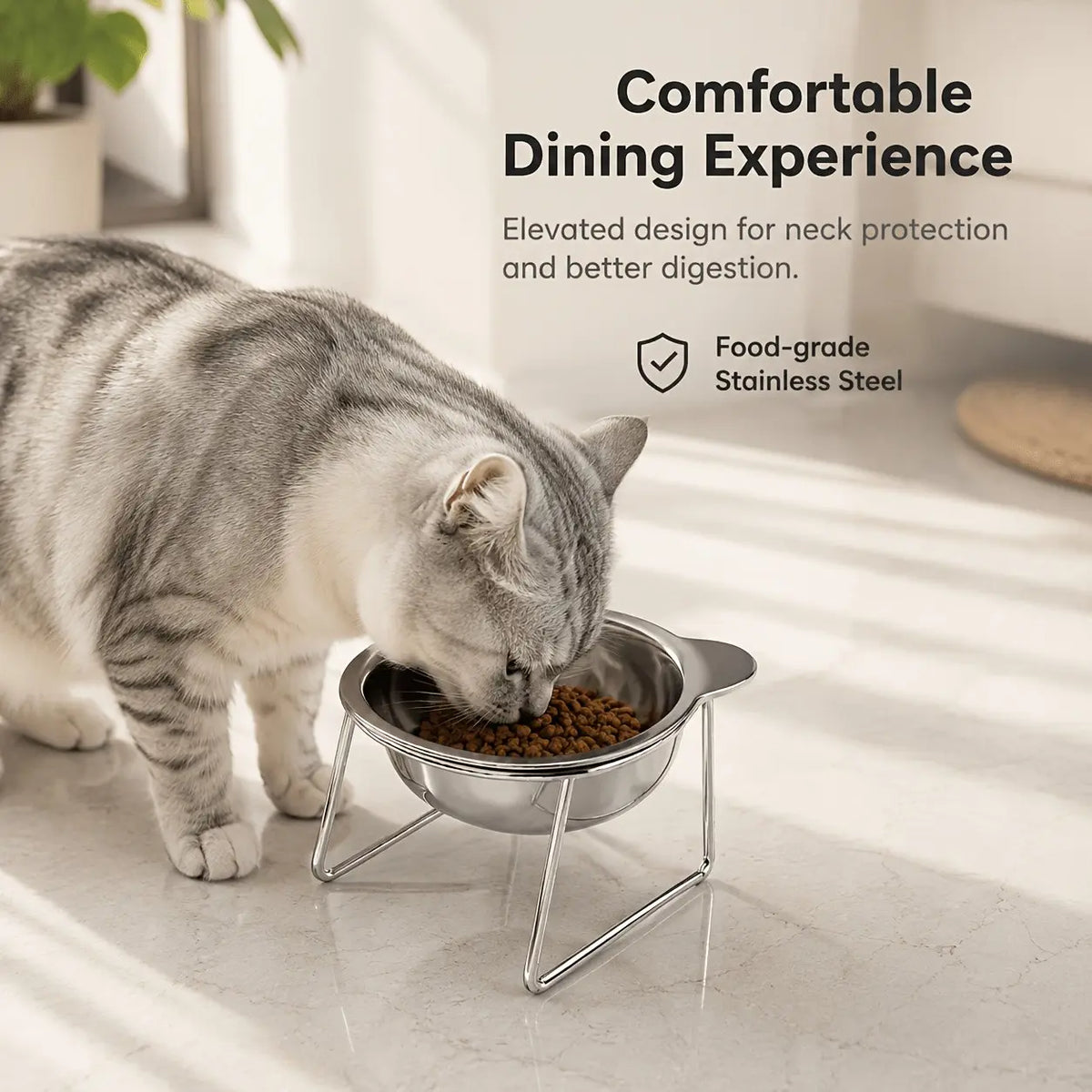 Tilted Stainless Steel Bowl Set for Cats and Dogs, 15-Degree Food and Water Bowls, Elevated Feeding Bowl, Anti-Tip Elevated Bowl System, Easy Clean Design