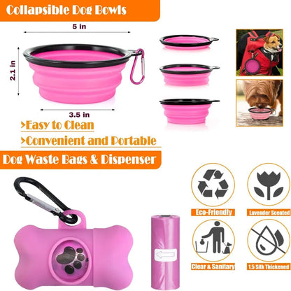 Ergonomic No-Pull Dog Harness, Collars & Leash Set (6Pcs, Pink/Large) - Metal-Buckle Tough, Comfortable, Easy to Clean, W/ Seat Belt, Collapsible Bowls & Poop Bag Dispenser, Ideal for Hiking, Walking, Fits Small-Large Dogs - Home Improvement Supplies