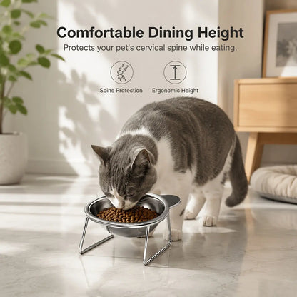 Tilted Stainless Steel Bowl Set for Cats and Dogs, 15-Degree Food and Water Bowls, Elevated Feeding Bowl, Anti-Tip Elevated Bowl System, Easy Clean Design