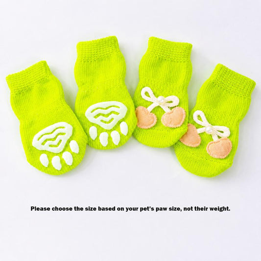 4-Pack Small Size Dog Paw Protector Socks, Cartoon Non-Slip Anti-Lick Indoor Pet Foot Covers for All-Season Wear