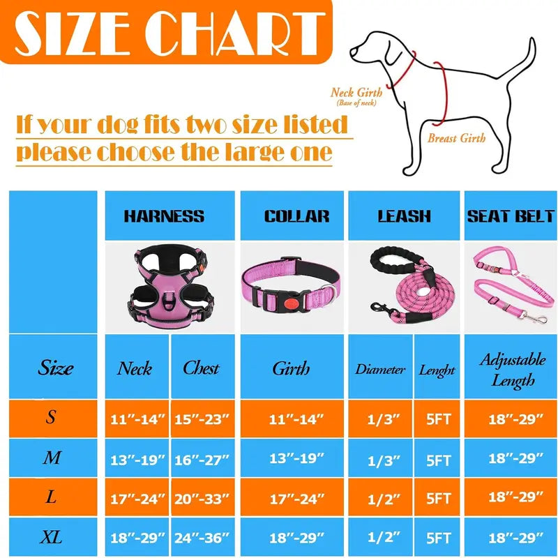 Ergonomic No-Pull Dog Harness, Collars & Leash Set (6Pcs, Pink/Large) - Metal-Buckle Tough, Comfortable, Easy to Clean, W/ Seat Belt, Collapsible Bowls & Poop Bag Dispenser, Ideal for Hiking, Walking, Fits Small-Large Dogs - Home Improvement Supplies